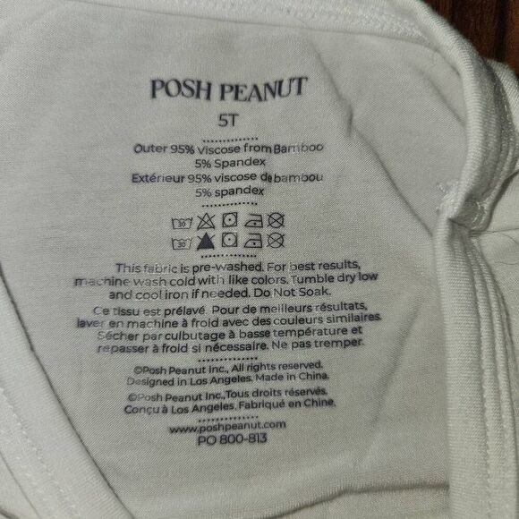 Posh Peanut White Lion Bamboo Tee Toddler Size 5T - Picture 2 of 3